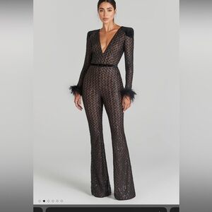 NADINE MERABI Black Sequin Jumpsuit